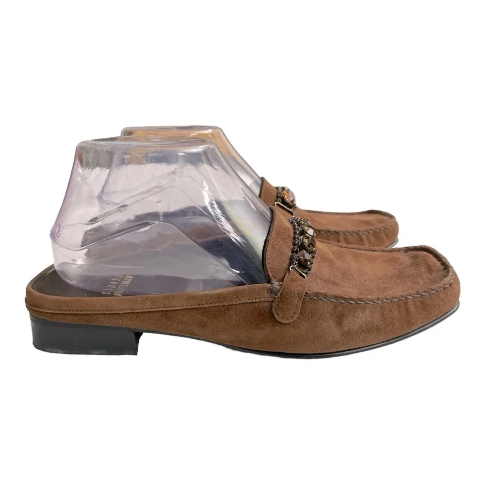 Stuart Weitzman Slip-On Loafers Brown Suede with Gem Embellishment size 8W - Picture 3 of 8